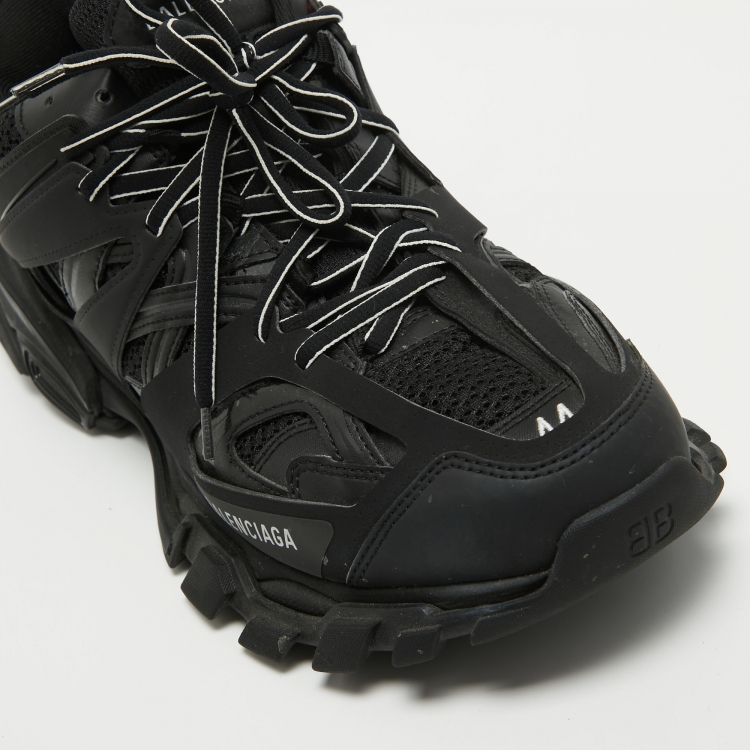 Pre Owned Balenciaga Black Fabric and Faux Leather Track Sneakers Size 44