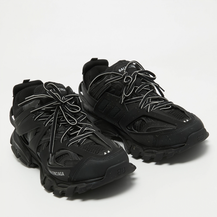 Pre Owned Balenciaga Black Fabric and Faux Leather Track Sneakers Size 44