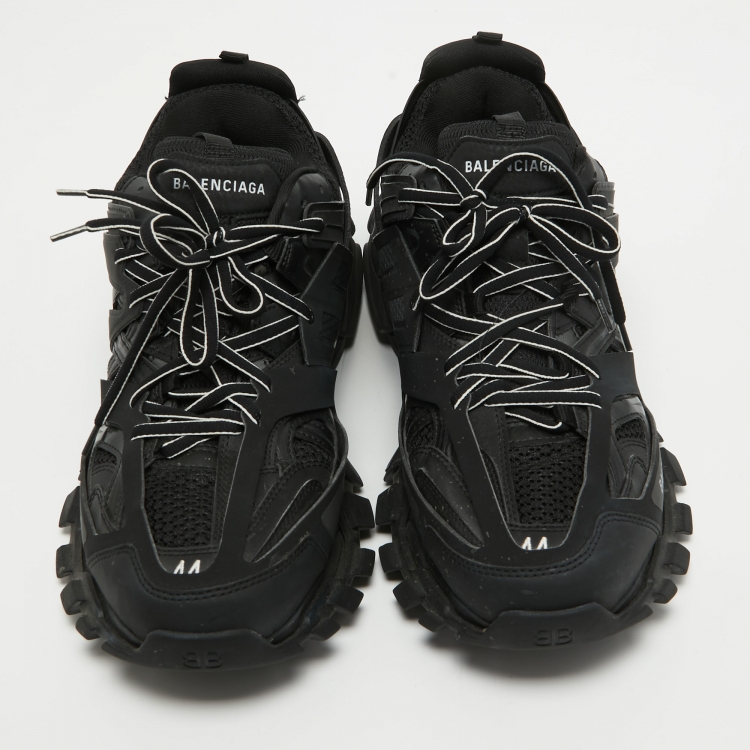 Pre Owned Balenciaga Black Fabric and Faux Leather Track Sneakers Size 44