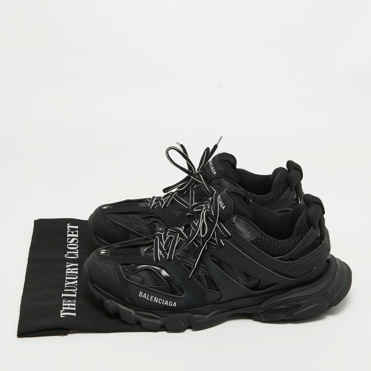 Pre Owned Balenciaga Black Fabric and Faux Leather Track Sneakers Size 44