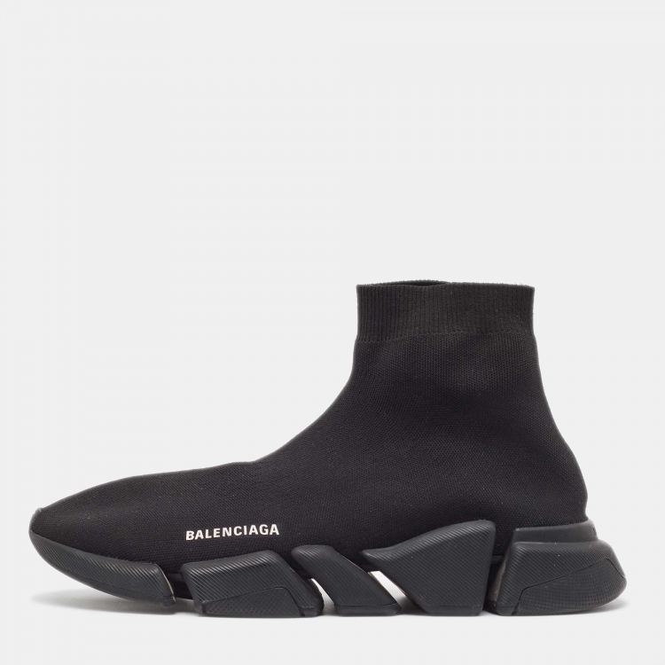 Pre Owned Balenciaga Black Knit Fabric Speed Trainer Sneakers Size 46