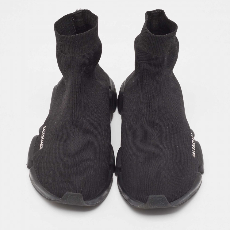 Pre Owned Balenciaga Black Knit Fabric Speed Trainer Sneakers Size 46