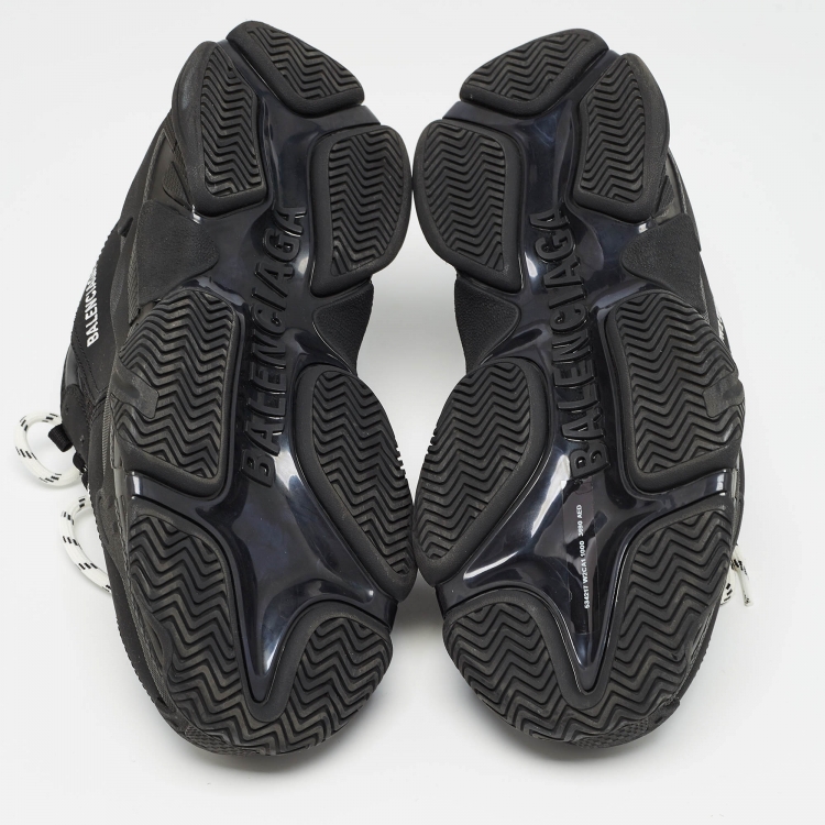 Pre Owned Balenciaga Black Mesh and Faux Leather Triple S Sneakers Size 41