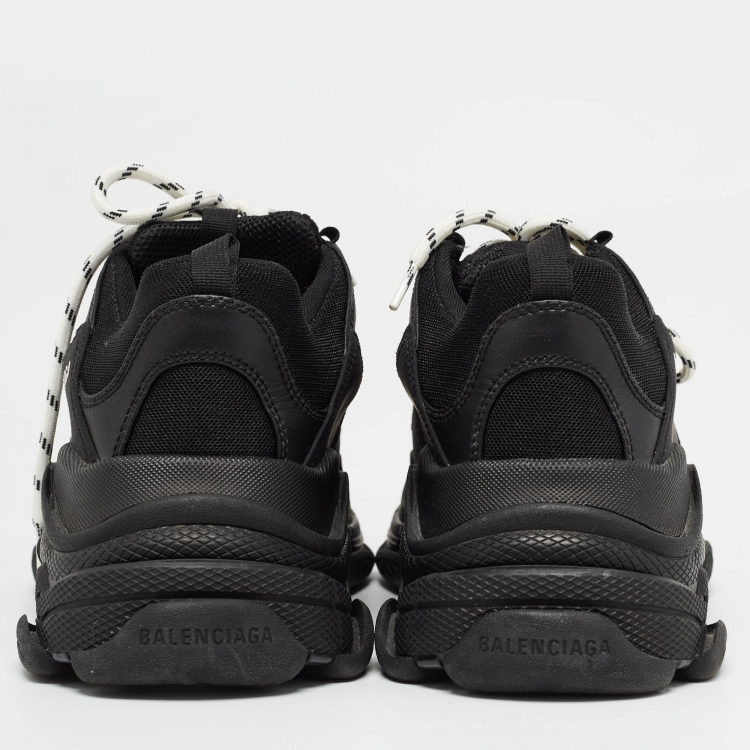 Pre Owned Balenciaga Black Mesh and Faux Leather Triple S Sneakers Size 41