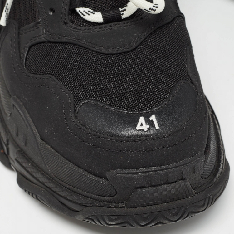 Pre Owned Balenciaga Black Mesh and Faux Leather Triple S Sneakers Size 41