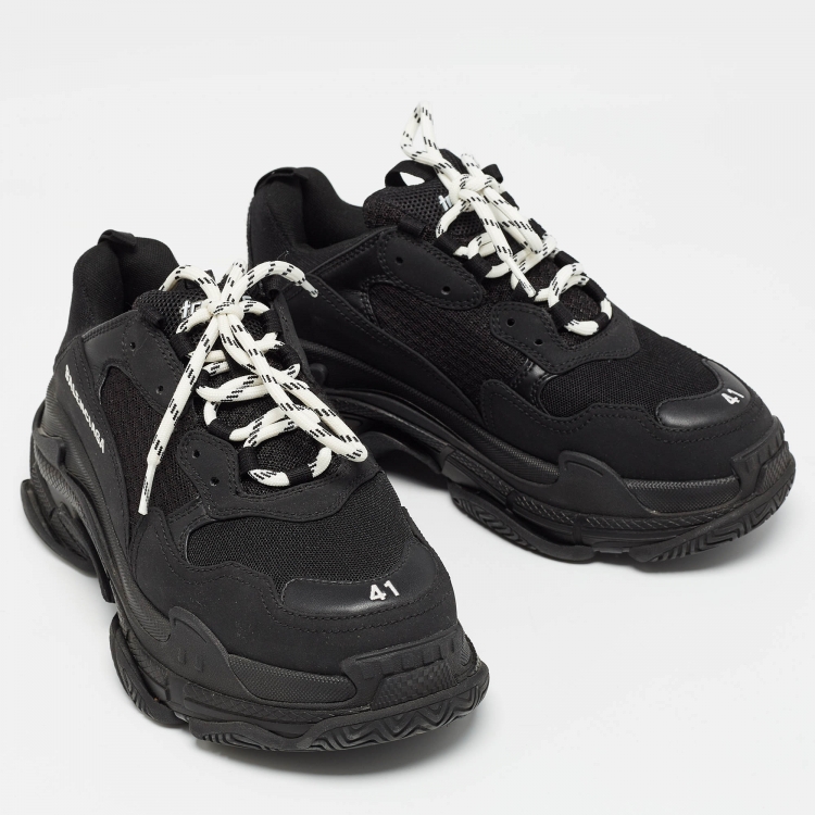 Pre Owned Balenciaga Black Mesh and Faux Leather Triple S Sneakers Size 41