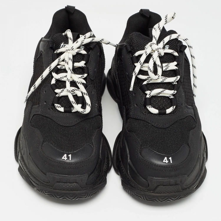 Pre Owned Balenciaga Black Mesh and Faux Leather Triple S Sneakers Size 41
