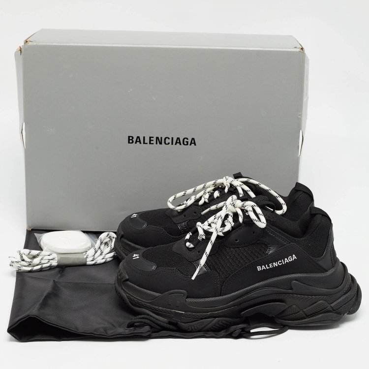 Pre Owned Balenciaga Black Mesh and Faux Leather Triple S Sneakers Size 41
