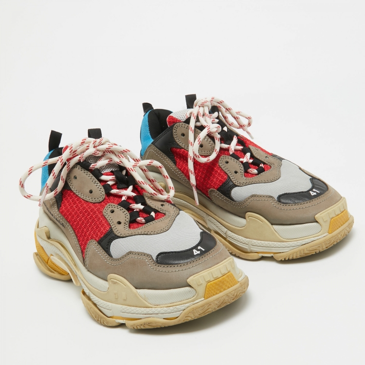 Pre Owned Balenciaga Multicolor Mesh  and Faux Leather Triple S Sneakers Size 41