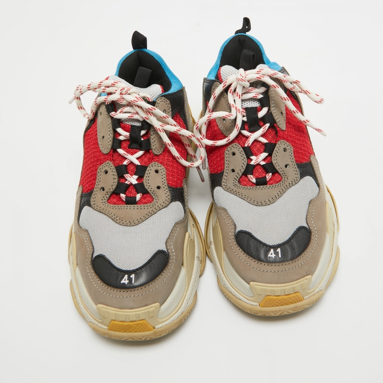 Pre Owned Balenciaga Multicolor Mesh  and Faux Leather Triple S Sneakers Size 41