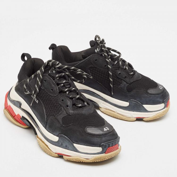 Pre Owned Balenciaga Black Nubuck and Mesh Triple S Sneakers Size 43  