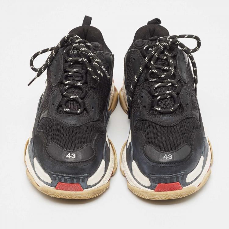 Pre Owned Balenciaga Black Nubuck and Mesh Triple S Sneakers Size 43  