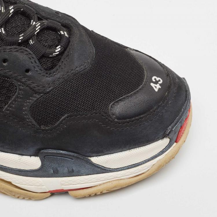 Pre Owned Balenciaga Black Nubuck and Mesh Triple S Sneakers Size 43  