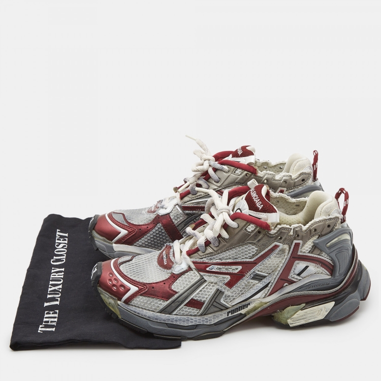 Pre Owned Balenciaga Grey/Burgundy Mesh And Faux Leather Runner Sneakers Size 43