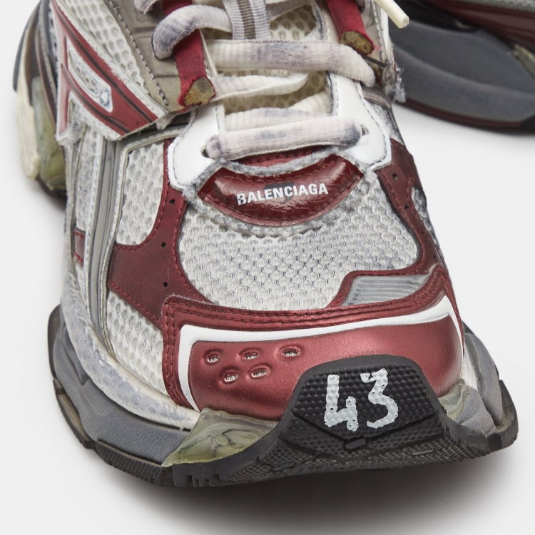 Pre Owned Balenciaga Grey/Burgundy Mesh And Faux Leather Runner Sneakers Size 43
