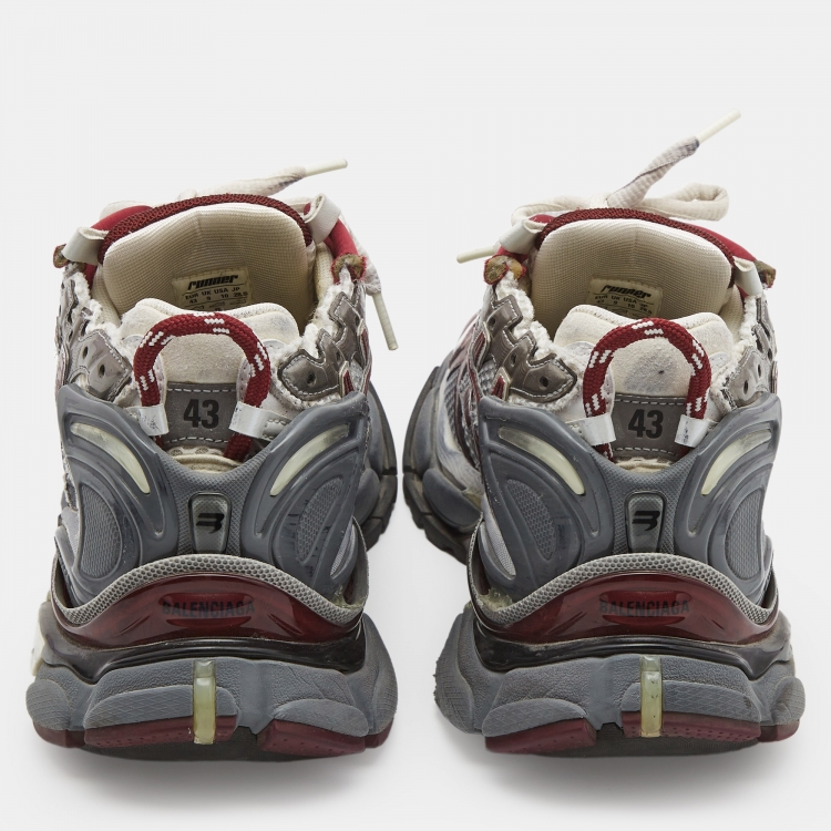 Pre Owned Balenciaga Grey/Burgundy Mesh And Faux Leather Runner Sneakers Size 43