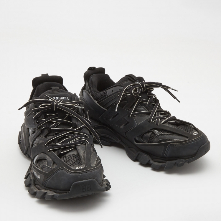 Pre Owned Balenciaga Black Mesh and Faux Leather Track Sneakers Size 43