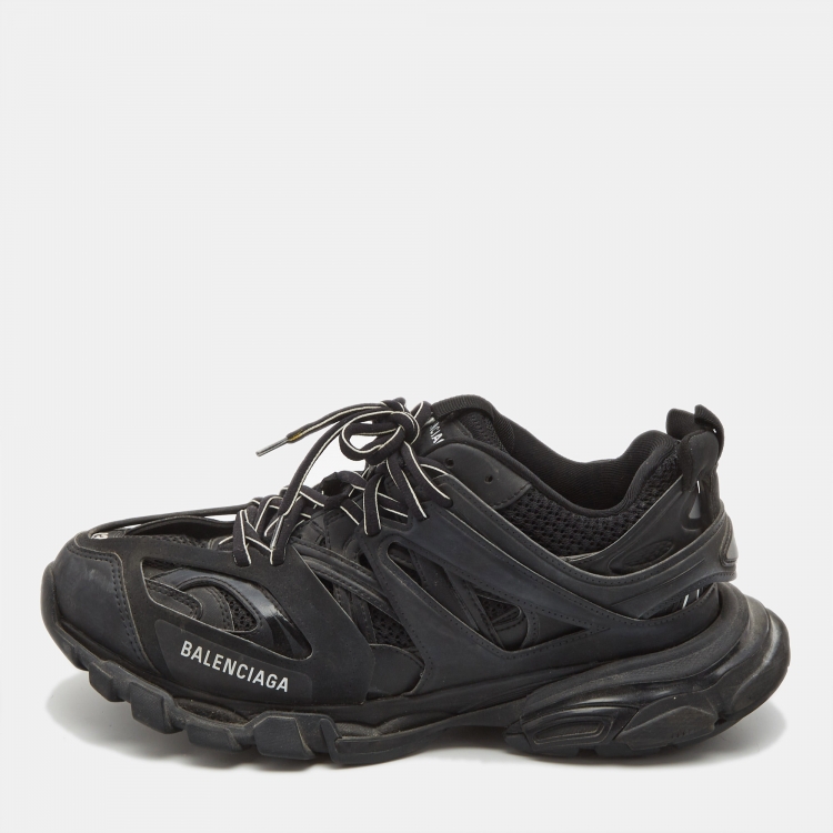 Pre Owned Balenciaga Black Mesh and Faux Leather Track Sneakers Size 43