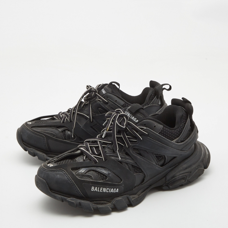 Pre Owned Balenciaga Black Mesh and Faux Leather Track Sneakers Size 43