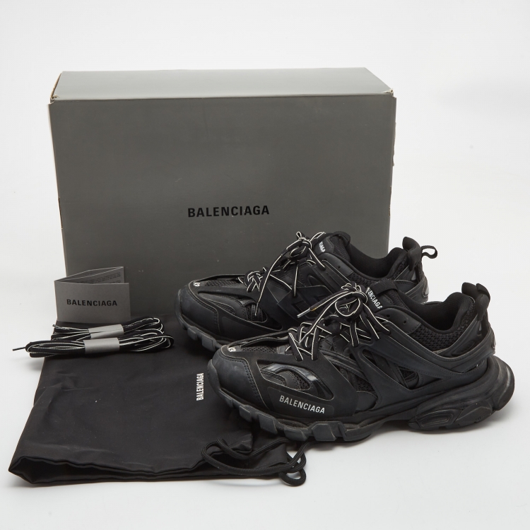 Pre Owned Balenciaga Black Mesh and Faux Leather Track Sneakers Size 43