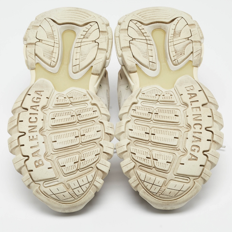 Pre Owned Balenciaga White Faux Leather and Mesh Track Sneakers Size 41