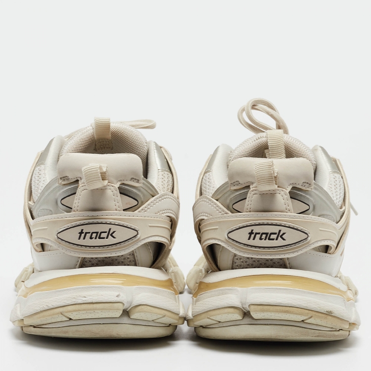 Pre Owned Balenciaga White Faux Leather and Mesh Track Sneakers Size 41