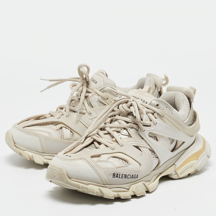 Balenciaga White Faux Leather and Mesh Track Sneakers Size