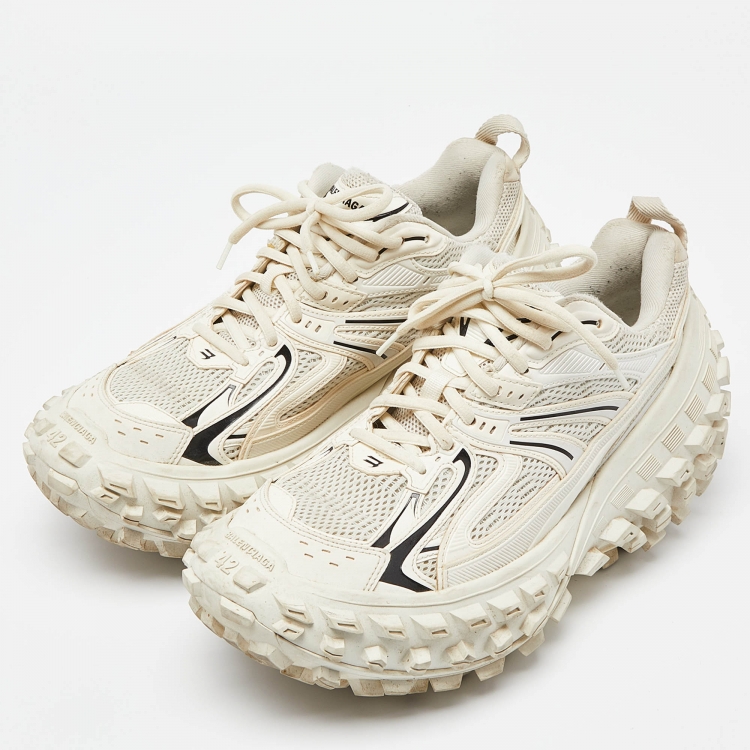 Pre Owned Balenciaga Cream Mesh and Faux Leather Bouncer Sneakers Size 42