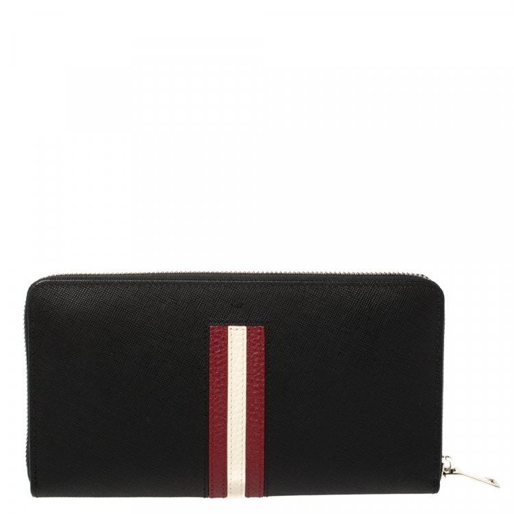 Pre Owned Bally Black Leather Salen Zip Around Wallet