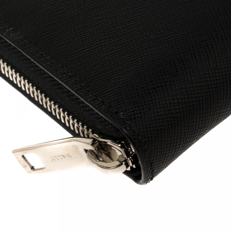 Pre Owned Bally Black Leather Salen Zip Around Wallet