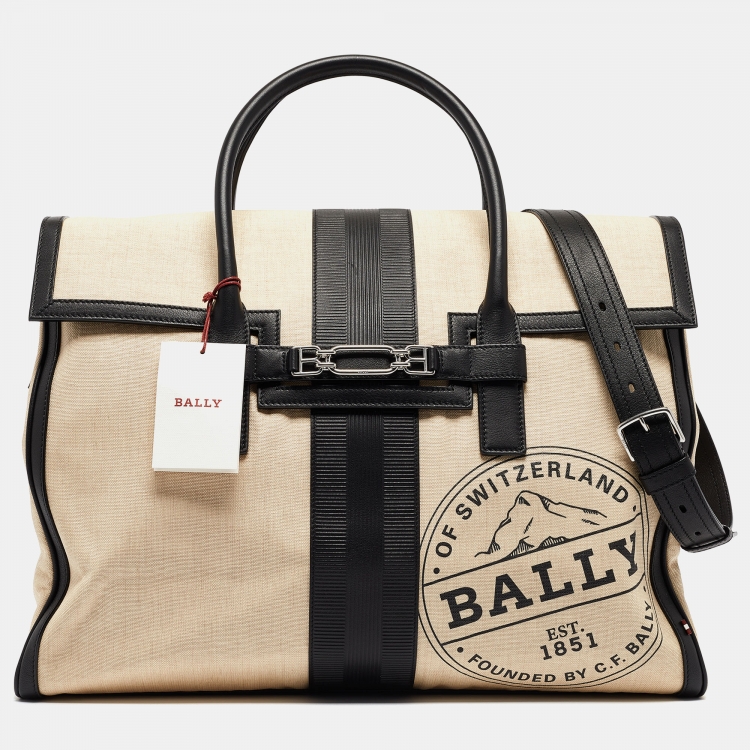 Bally Black Natural Canvas and Leather Vesper Travel Tote Bally TLC