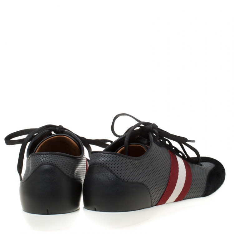Pre Owned Bally Tricolor Perforated Leather And Suede Harlam Sneakers Size 40