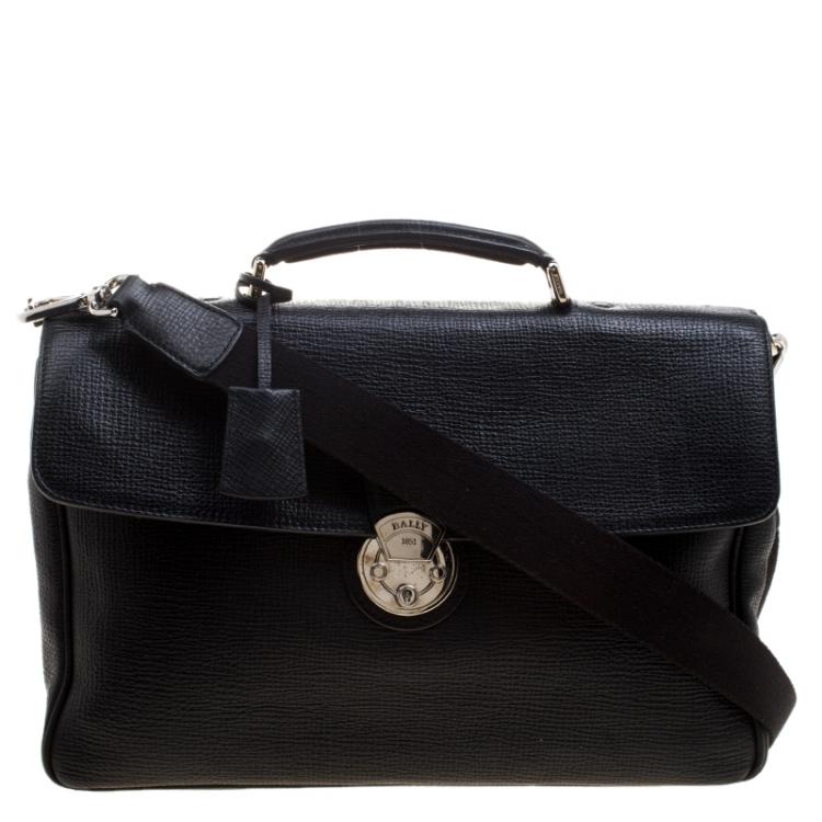 Bally Black Textured Leather Briefcase Laptop Bag Bally | The Luxury Closet