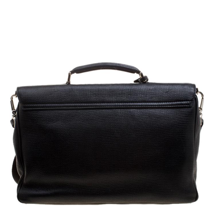 Pre Owned Bally Black Textured Leather Briefcase Laptop Bag