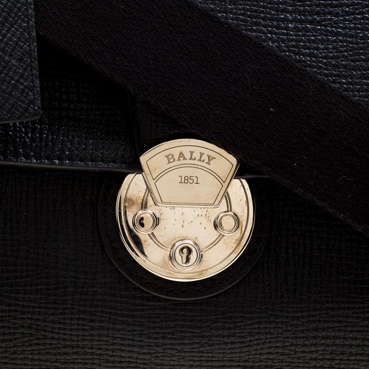 Pre Owned Bally Black Textured Leather Briefcase Laptop Bag