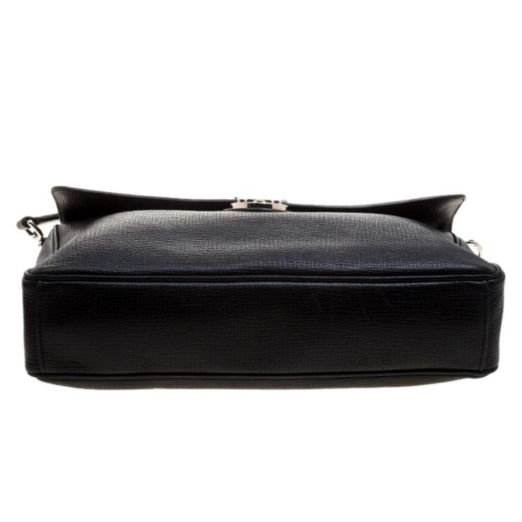 Pre Owned Bally Black Textured Leather Briefcase Laptop Bag