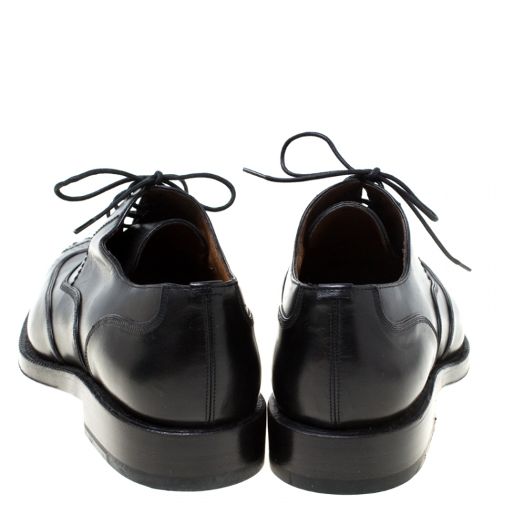 Pre Owned Bally Black Leather Wingtip Lace Up Oxfords Size 41