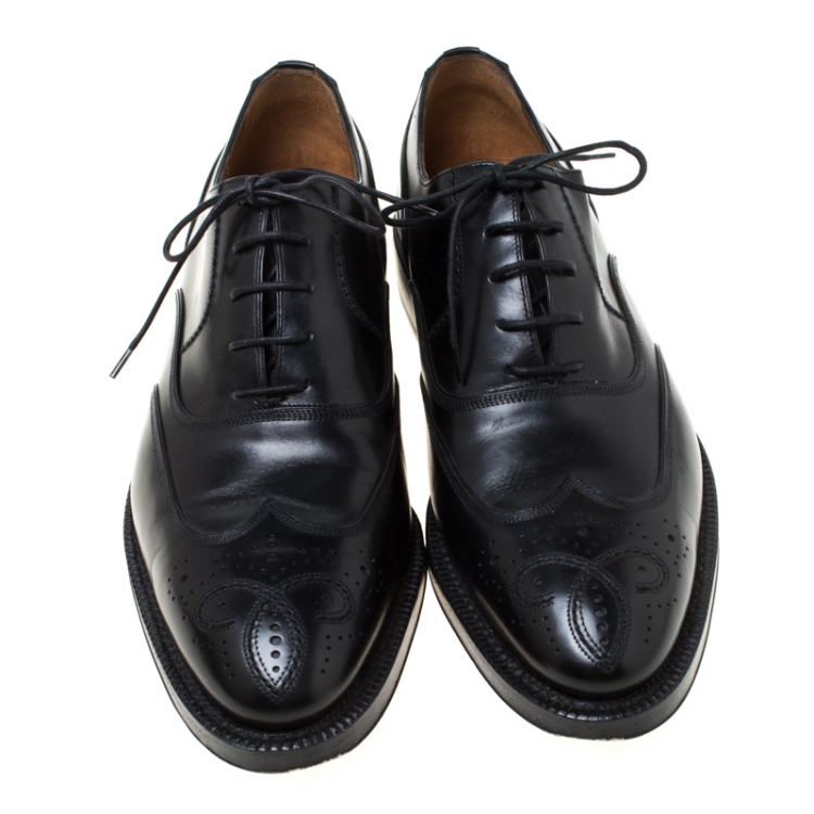 Pre Owned Bally Black Leather Wingtip Lace Up Oxfords Size 41
