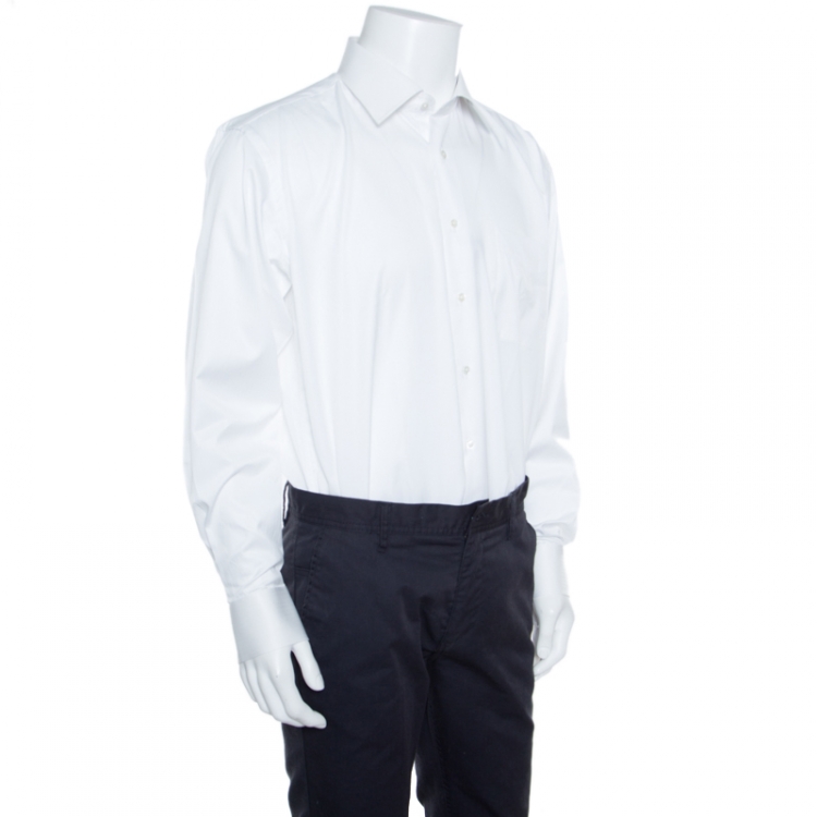 Pre Owned Balmain White Cotton Long Sleeve Button Front Two Ply Shirt L
