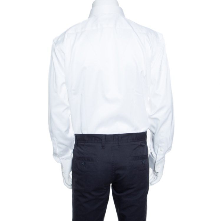 Pre Owned Balmain White Cotton Long Sleeve Button Front Two Ply Shirt L