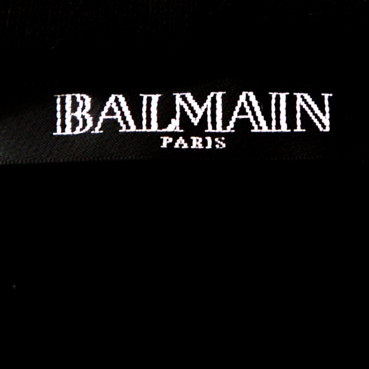 Pre Owned Balmain Black Knit Leather Trim Zip Front Hooded Jacket XL