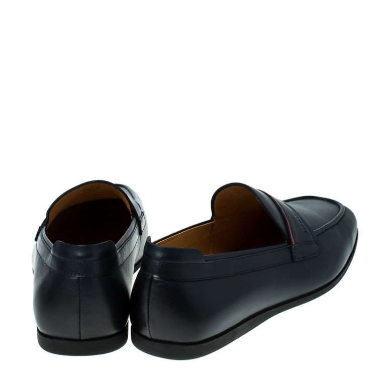 Pre Owned Balmain Blue Leather Loafers Size 42
