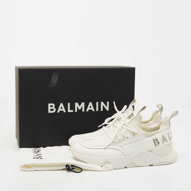 Pre Owned Balmain White Leather and Mesh Low Top Sneakers Size 39
