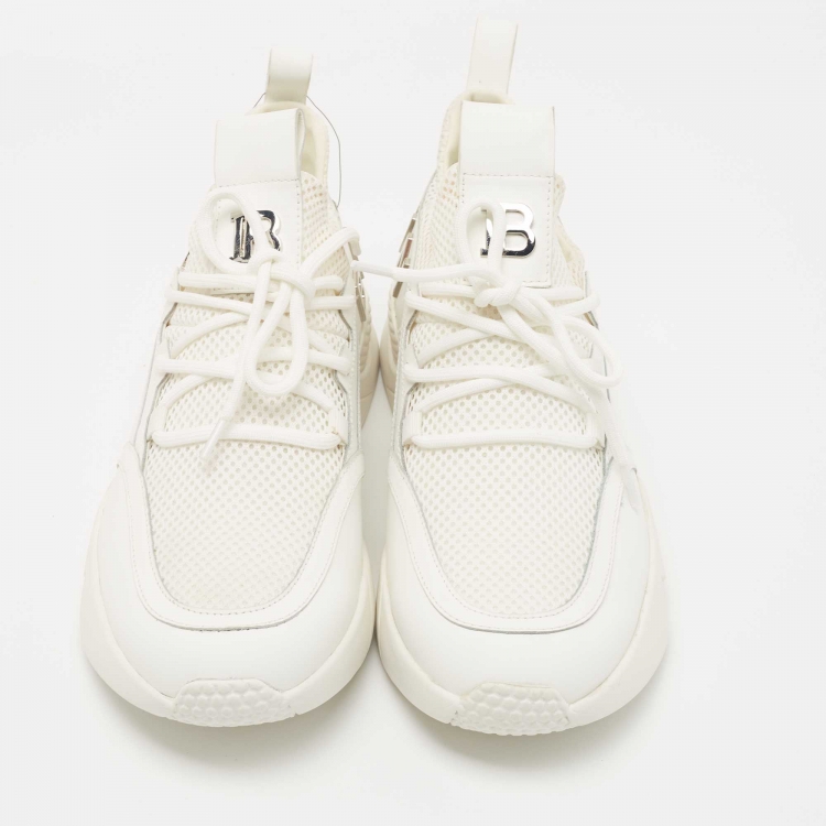 Pre Owned Balmain White Leather and Mesh Low Top Sneakers Size 39
