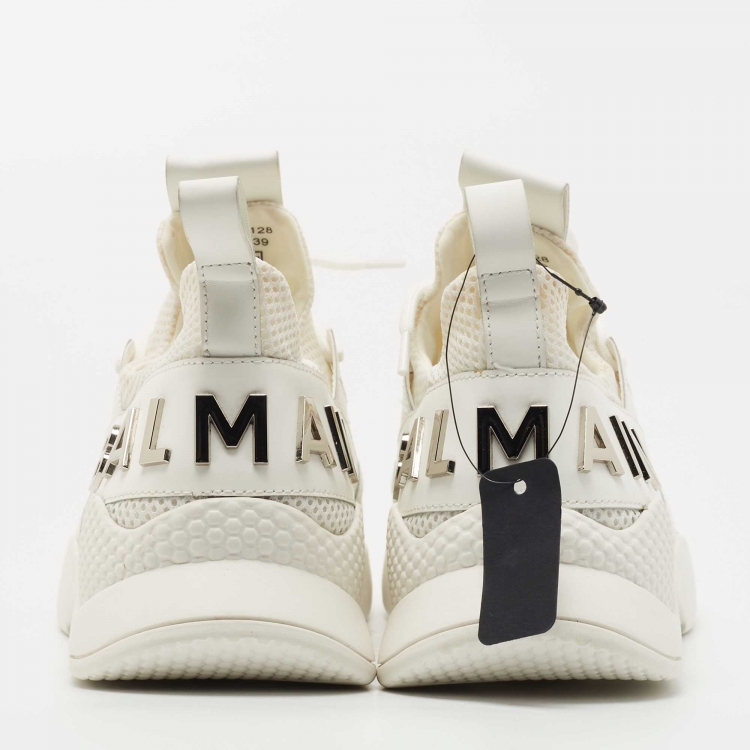 Pre Owned Balmain White Leather and Mesh Low Top Sneakers Size 39
