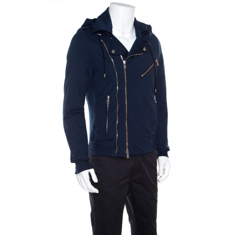 Sæt tøj væk halvkugle Uendelighed Balmain Navy Blue Jersey Zip Detail Hooded Bomber Jacket M Balmain | TLC