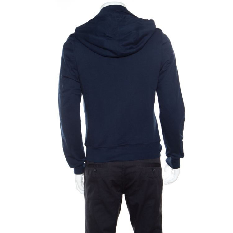 Pre Owned Balmain Navy Blue Jersey Zip Detail Hooded Bomber Jacket M