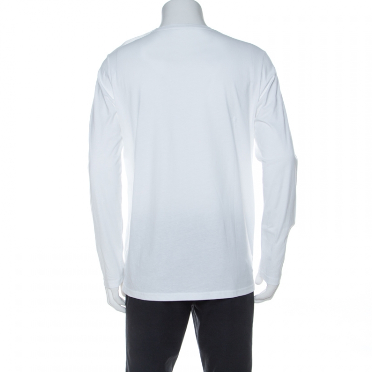 Pre Owned Balmain White Cotton Logo Print Shoulder Button Detail Full Sleeve T-Shirt L