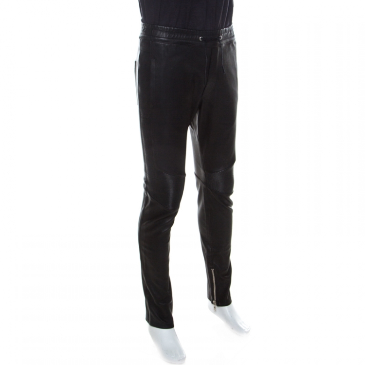 Balmain Black Leather Biker Track Pants XL Balmain