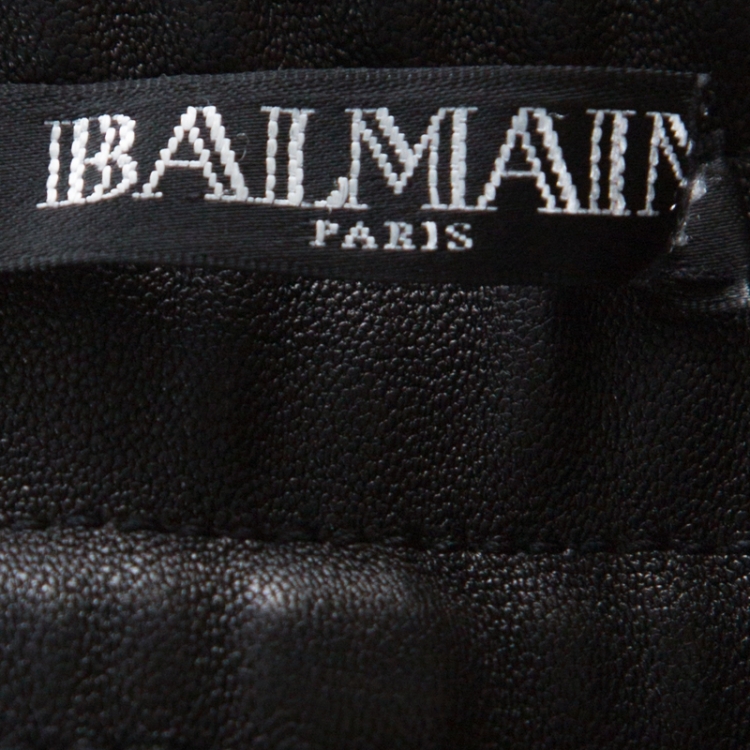 Pre Owned Balmain Black Leather Biker Track Pants XL 